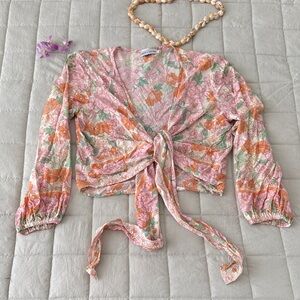 Sea Lustre Multicolor Floral Wrap Blouse